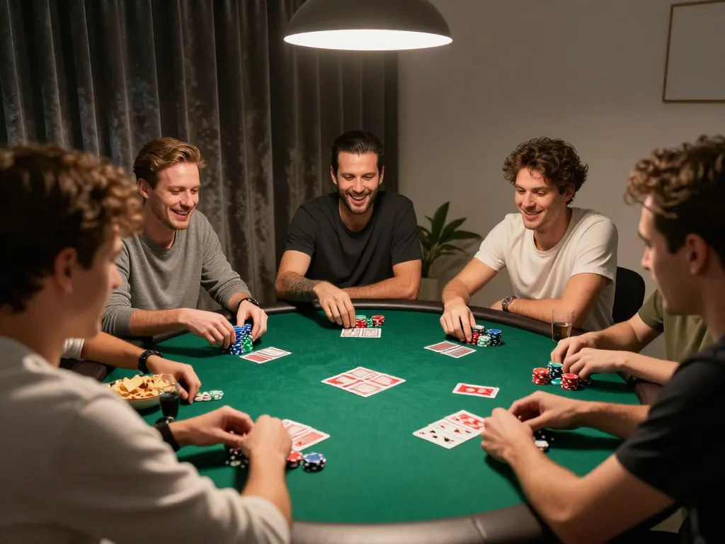 Sunwin poker night with friends enjoying a competitive game, dynamic atmosphere captured.