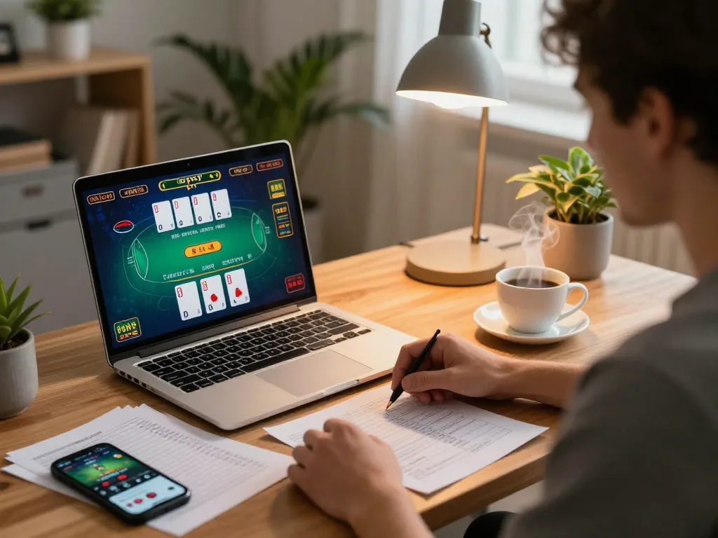 Bsport player analyzing strategy while engaging in an online blackjack game from home