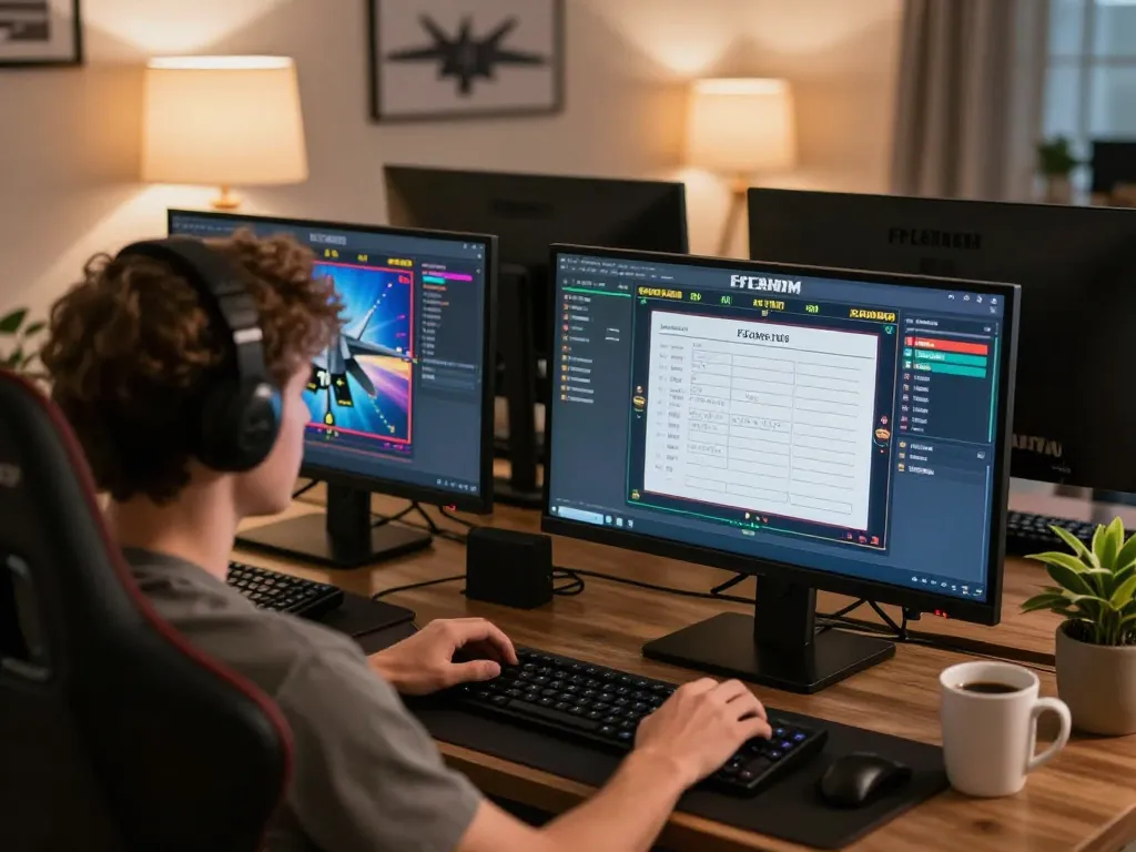 Engaging scene of a player strategizing on F168 online casino games within a dedicated home gaming setup.