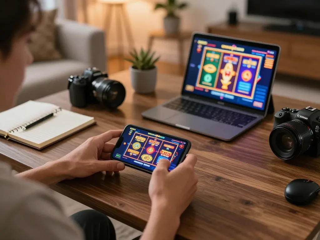 Engaging in online slots at home with c168 com smartphone while managing bets in a cozy setting.