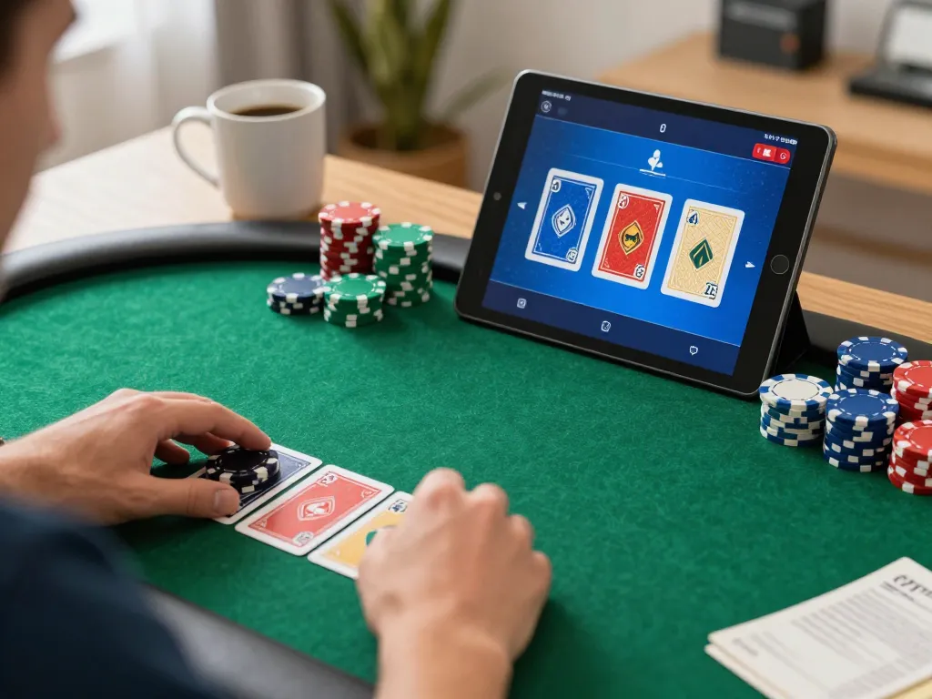 Engaging in online poker with tr88 on a tablet, showcasing strategy and excitement