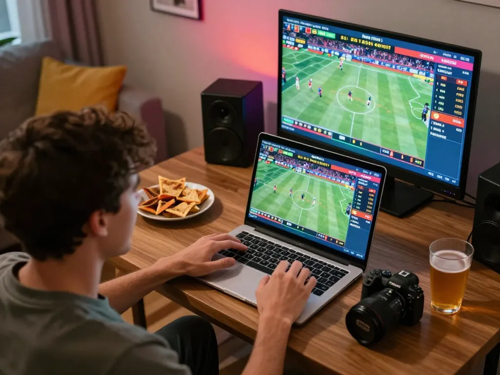 Sports betting action on mm88bet with person placing bets on a laptop in a cozy home setting.