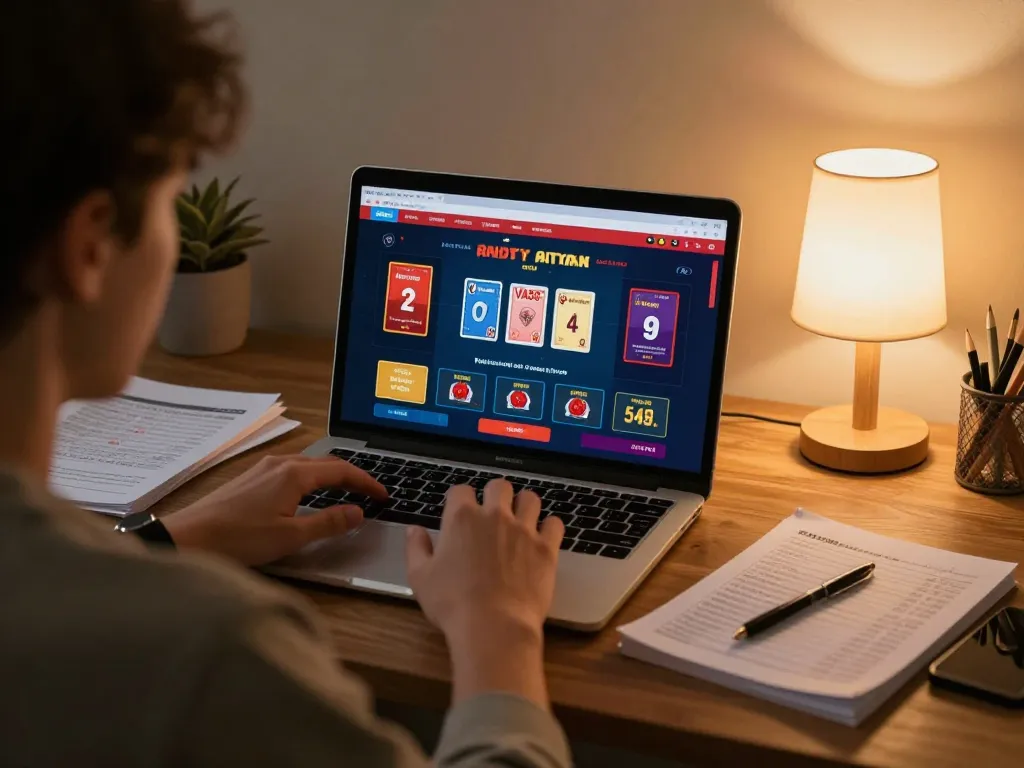 Player utilizing VA88 online casino interface for strategic betting at home, cozy environment.
