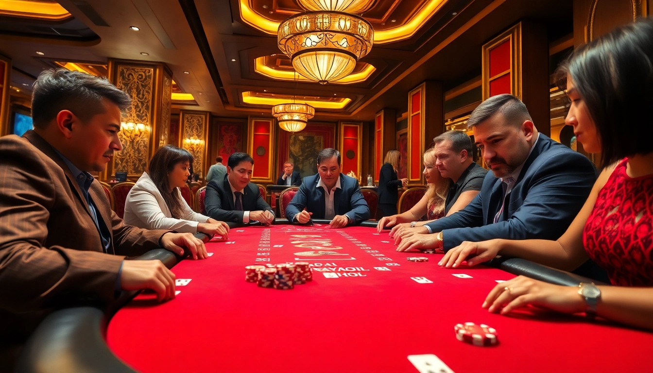 Main event at Rajahoki casino featuring players engaged in card games, vibrant atmosphere.