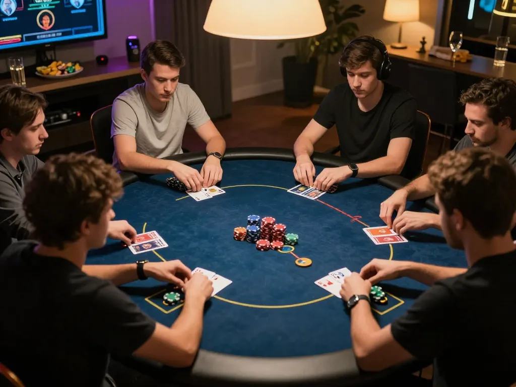 Players strategizing in an online poker game at f1688 platform, showcasing thrilling gameplay activities.