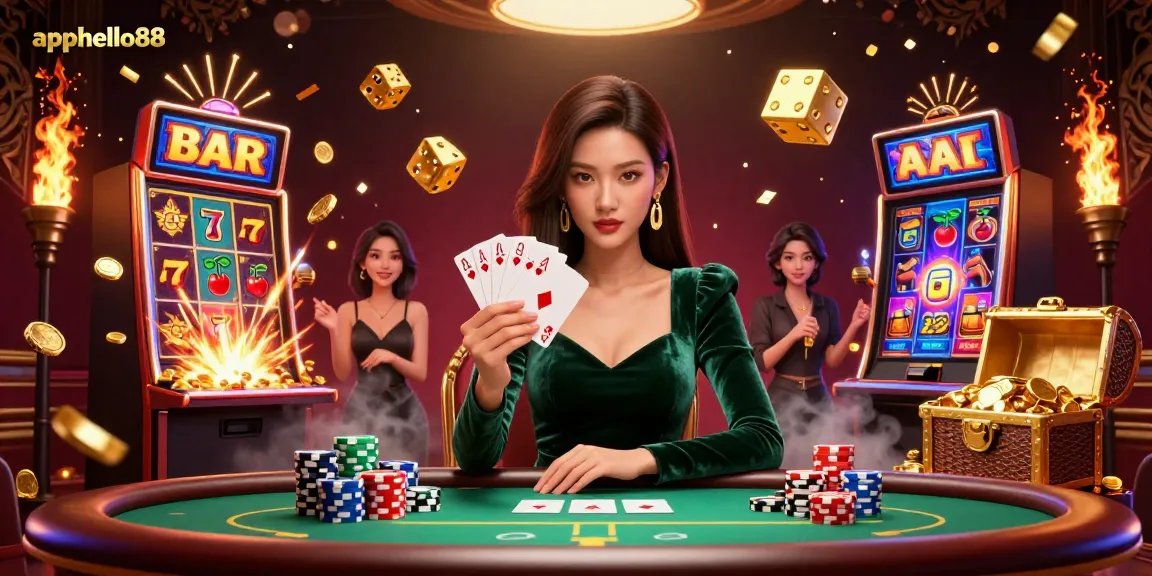 Experience thrilling gameplay at apphello88 with a stunning poker scene featuring dynamic casino elements and vibrant visuals.