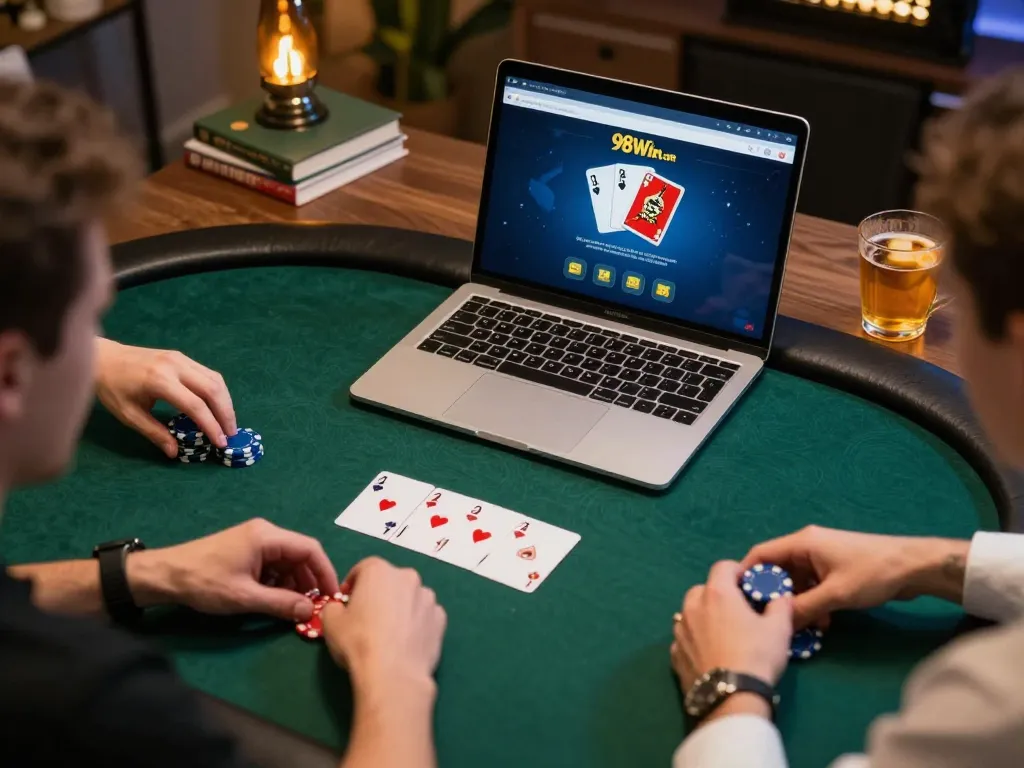 Engaging online poker game on 98win com showcasing strategy in a cozy personal space.