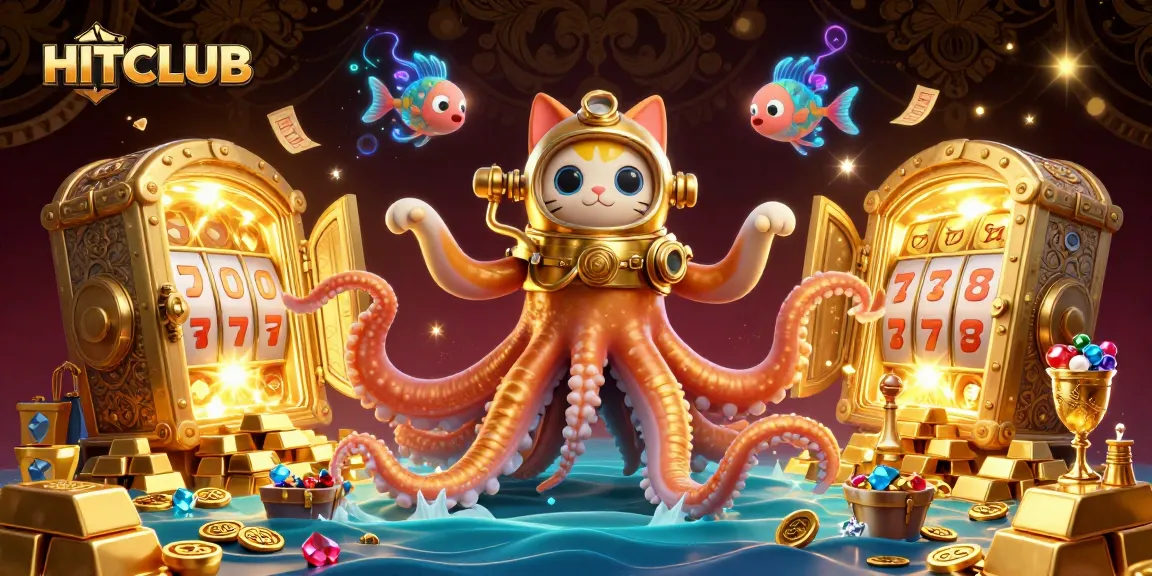 Win big with HITCLUB in this vibrant 3D illustration of a magical casino undersea treasure.
