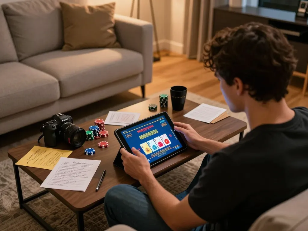 Engaging session on trang chủ 88vv with a player enjoying a live dealer game on a tablet at home