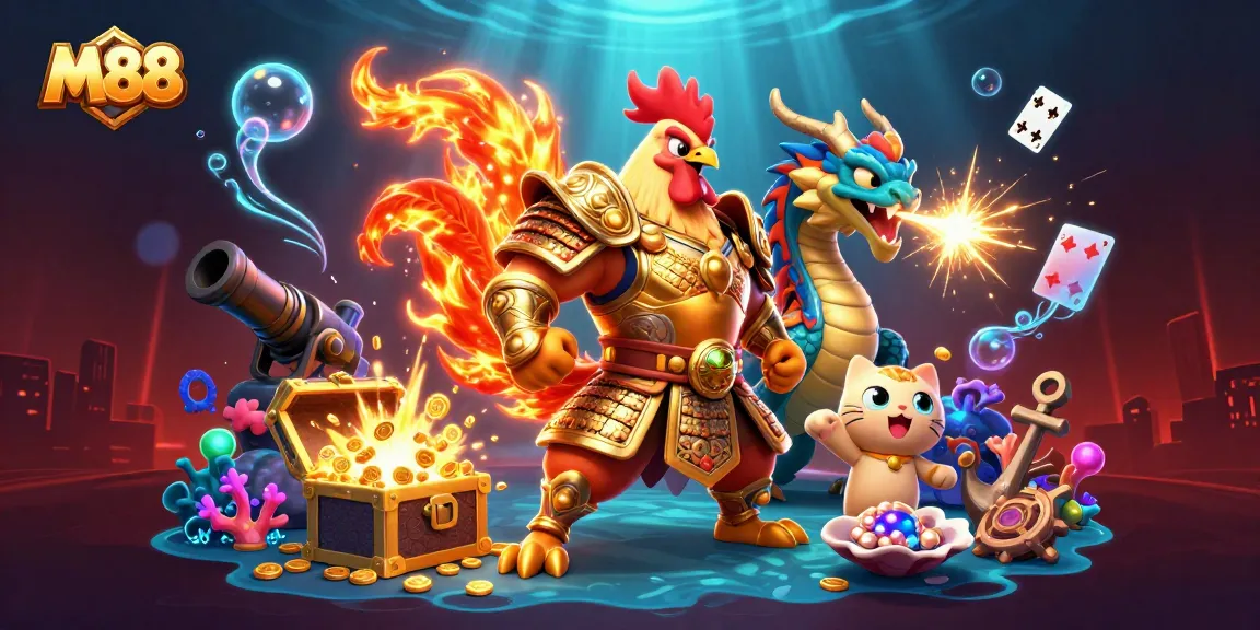 Experience the thrilling gaming environment at M 88 with vibrant characters and exciting casino elements.