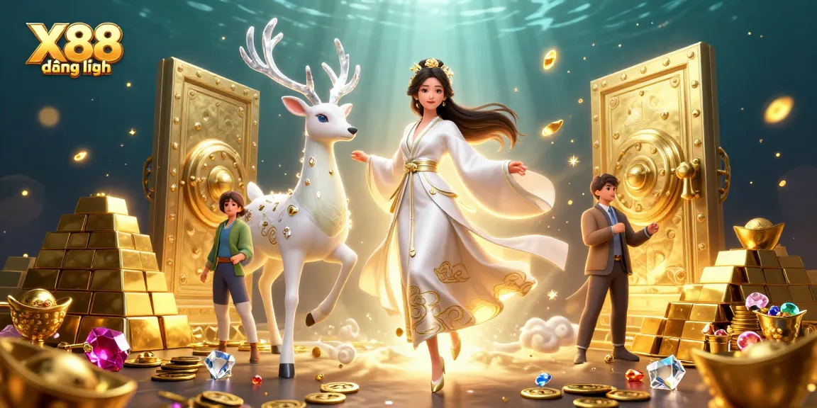 Experience thrilling gaming action with X88 đăng nhập, featuring vibrant casino elements and Asian characters.