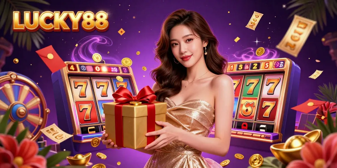 Engage in the excitement of LUCKY88 with dynamic slot elements and a vibrant casino theme.