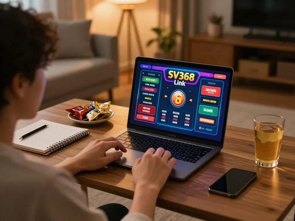 Engaging with SV368 Link on a laptop while enjoying a home gaming session.