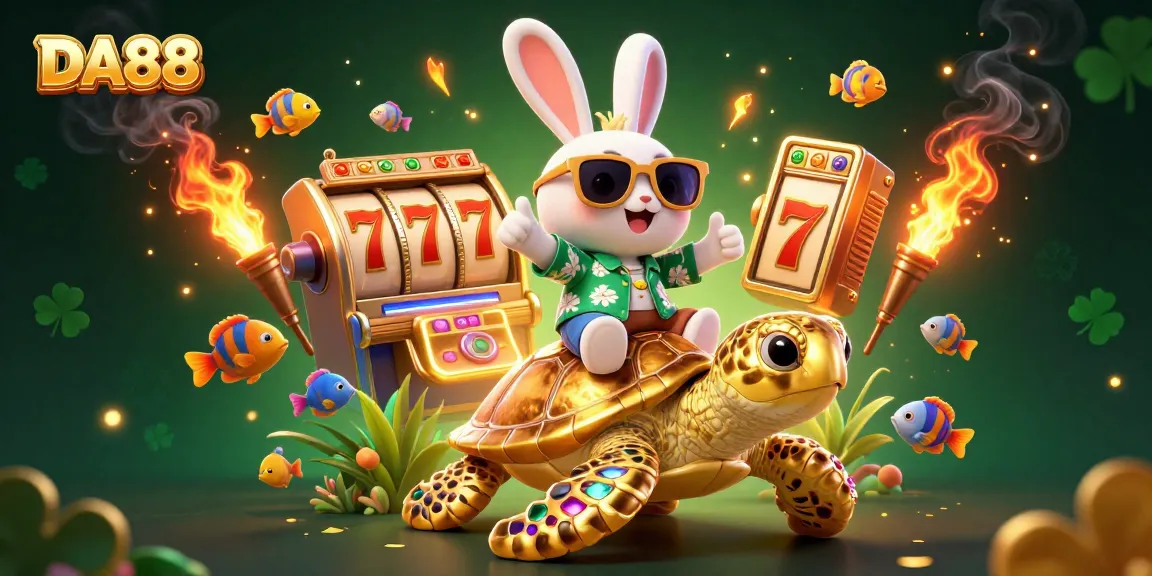Engage in thrilling gameplay at DA88, featuring spinning slot reels and a friendly rabbit mascot.
