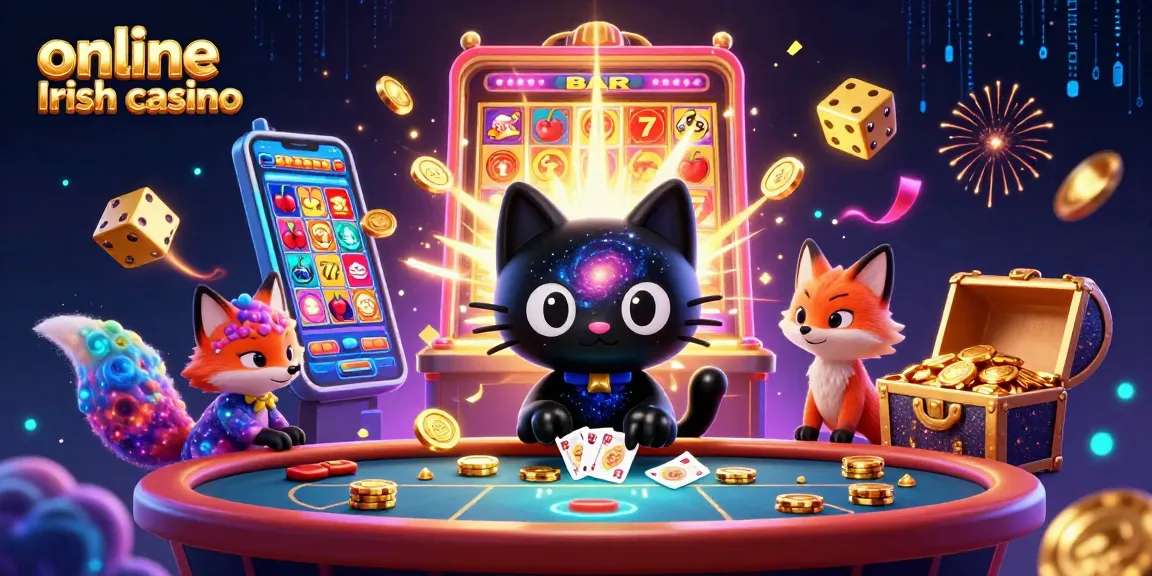 Experience thrilling gameplay at an online Irish casino with vibrant, engaging characters and colorful elements.