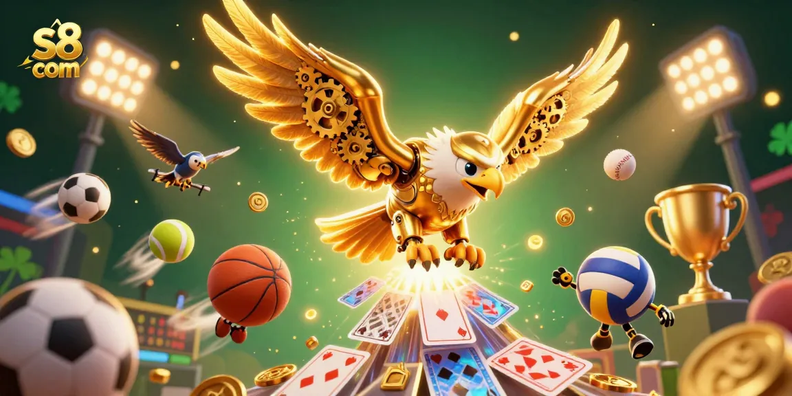 Experience thrilling gameplay at s8 com featuring an impressive cybernetic eagle in a dynamic casino scene
