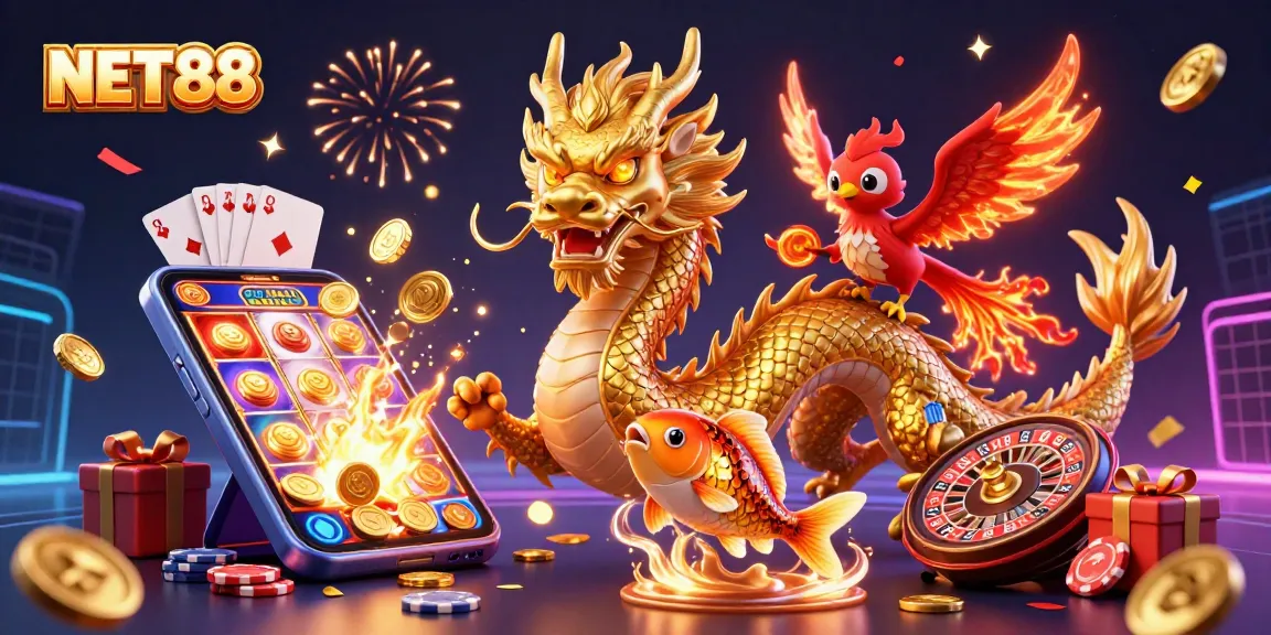 Engage with NET88’s exciting features in this vibrant 3D casino scene.
