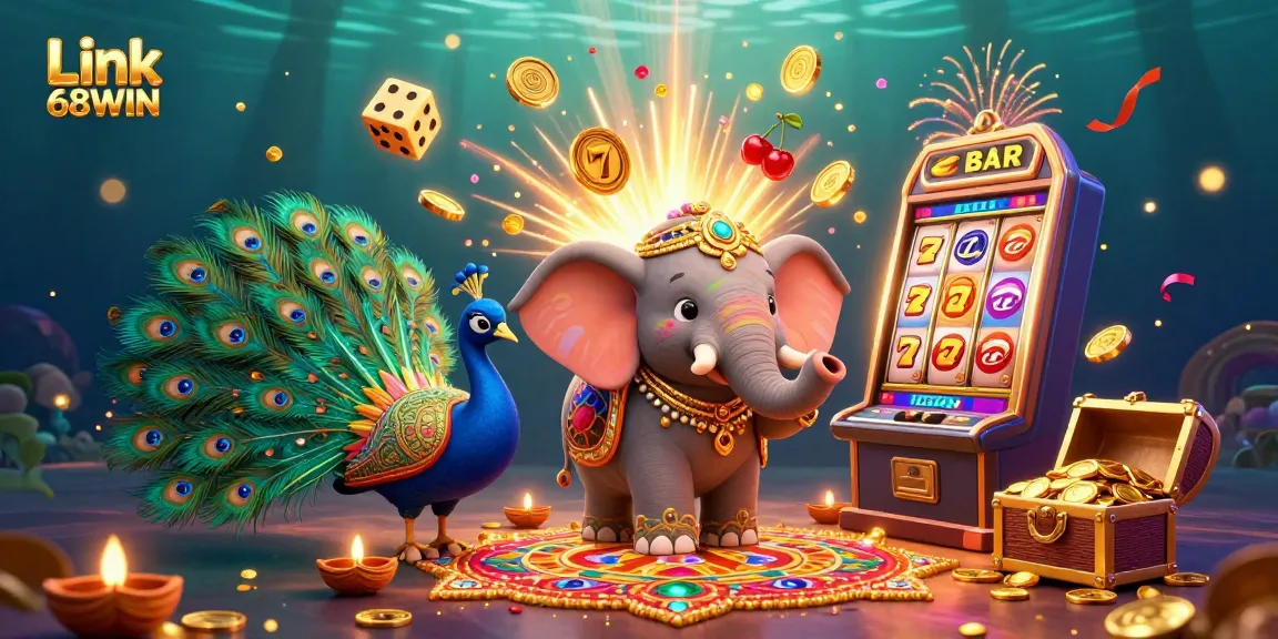 Link 68WIN celebrates an exciting casino experience with vibrant characters and jackpot showcases.