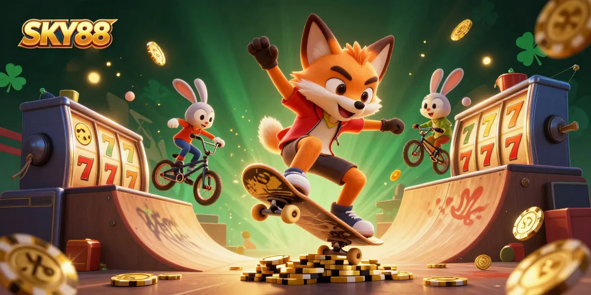 SKY88 delivers thrilling online gaming experiences with vibrant casino scenes featuring dynamic characters.