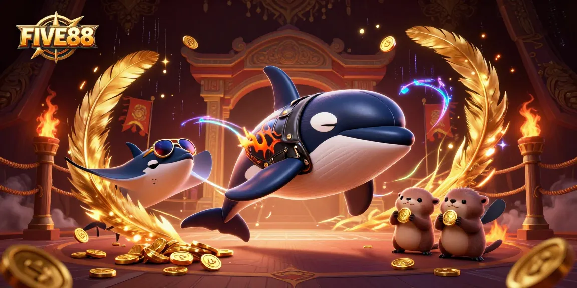 Experience the thrill of winning at FIVE88 with a vibrant underwater casino scene featuring exciting characters.