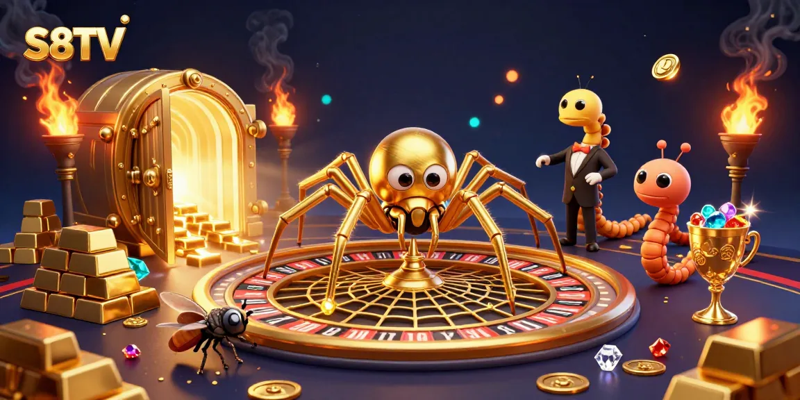 S8TV spins the odds with a golden spider and centipede in a lavish, dynamic betting scene.