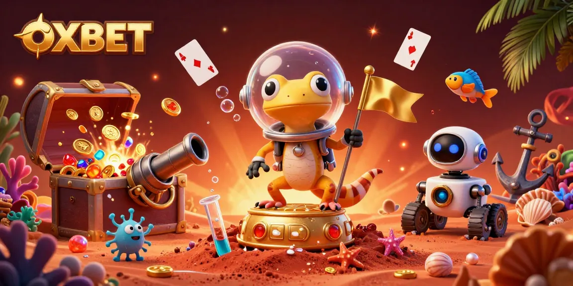 Experience OXBET's thrilling gaming adventure with vibrant characters and dynamic casino elements.