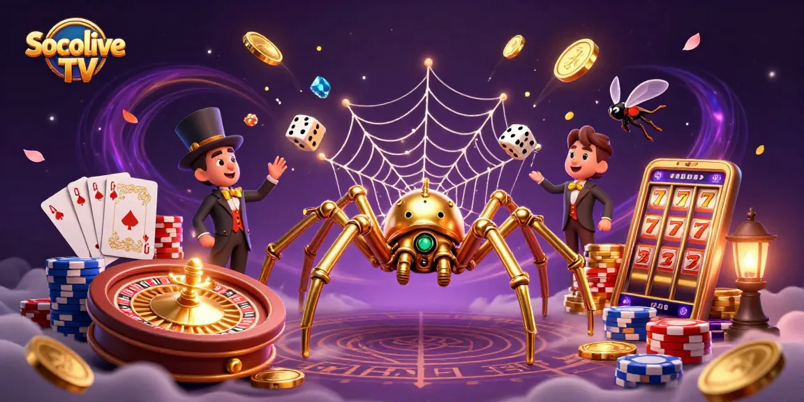 Socolive TV showcases a vibrant slot theme with golden spider dynamics and captivating game elements.
