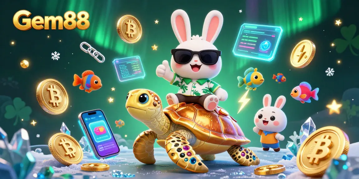 Experience the thrill of Gem88 with a lucky rabbit, golden turtle, and vibrant casino elements!
