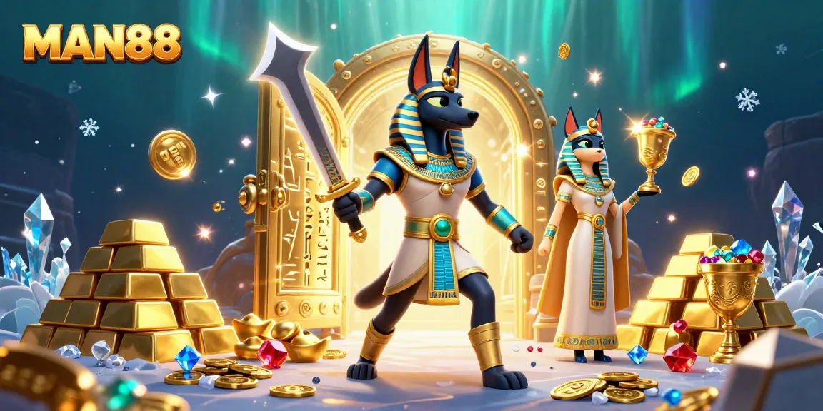Experience the excitement of MAN88 casino with golden treasures and vibrant characters!