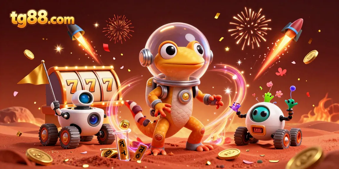 Experience thrilling wins at tg88com with a 3D casino scene filled with vibrant gaming elements and characters.