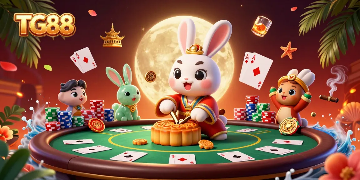 Engage in thrilling poker action at TG88 with a dynamic moon rabbit illustration
