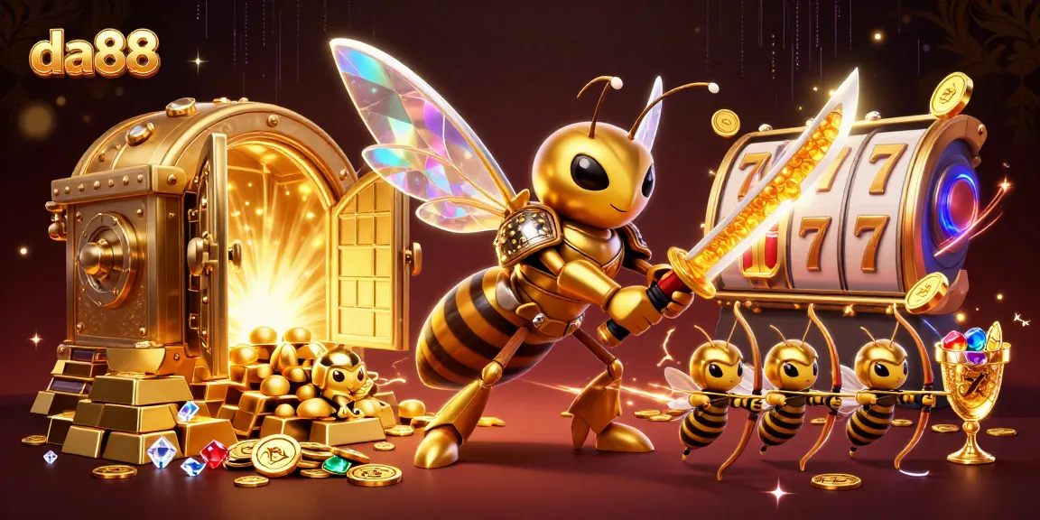 Win big with da88's vibrant casino illustration featuring a golden hornet and riches.