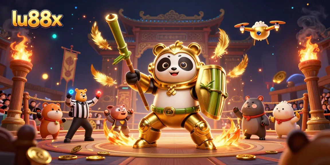 lu88x showcases thrilling casino action in a vibrant 3D arena with dynamic characters and elements.